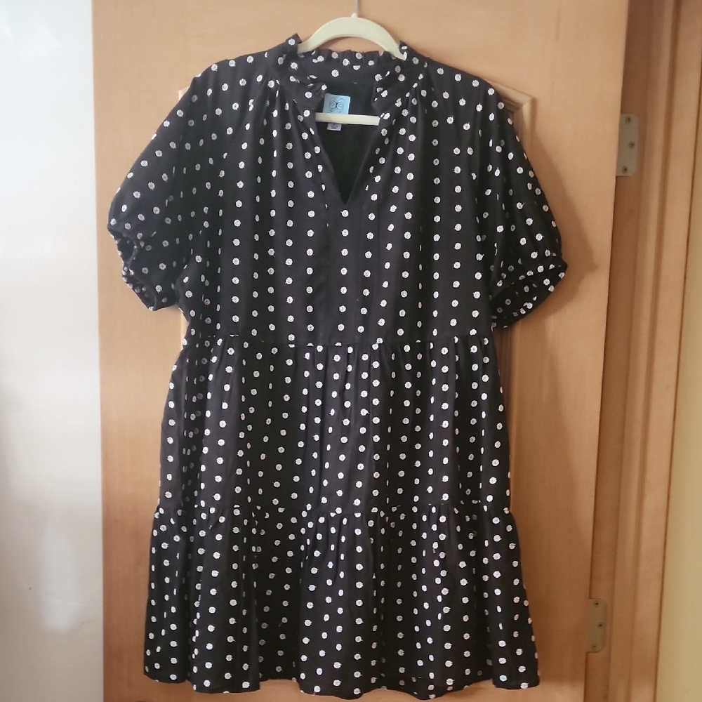 CeCe Black and White Polka Dot Mini Dress